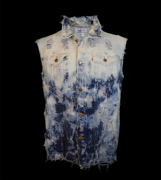 Distressed Blue Denim Longline Skull Vest
