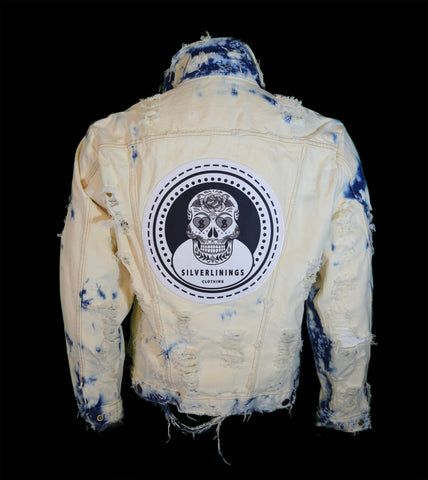 Distressed Denim Skull Patch Jacket