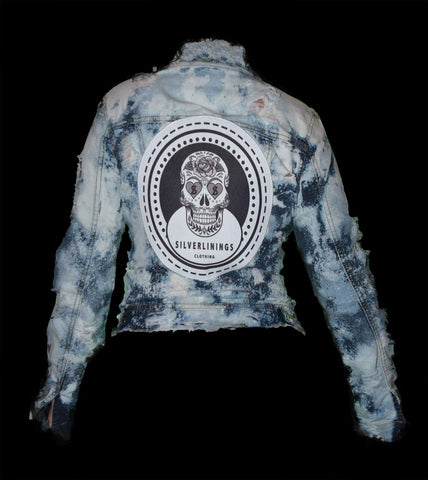 Fem Distressed Denim Patch Jacket