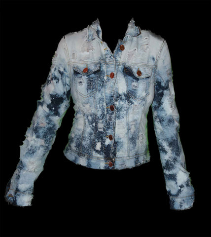 Fem Distressed Denim Patch Jacket