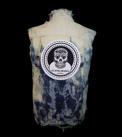 Distressed Blue Denim Longline Skull Vest